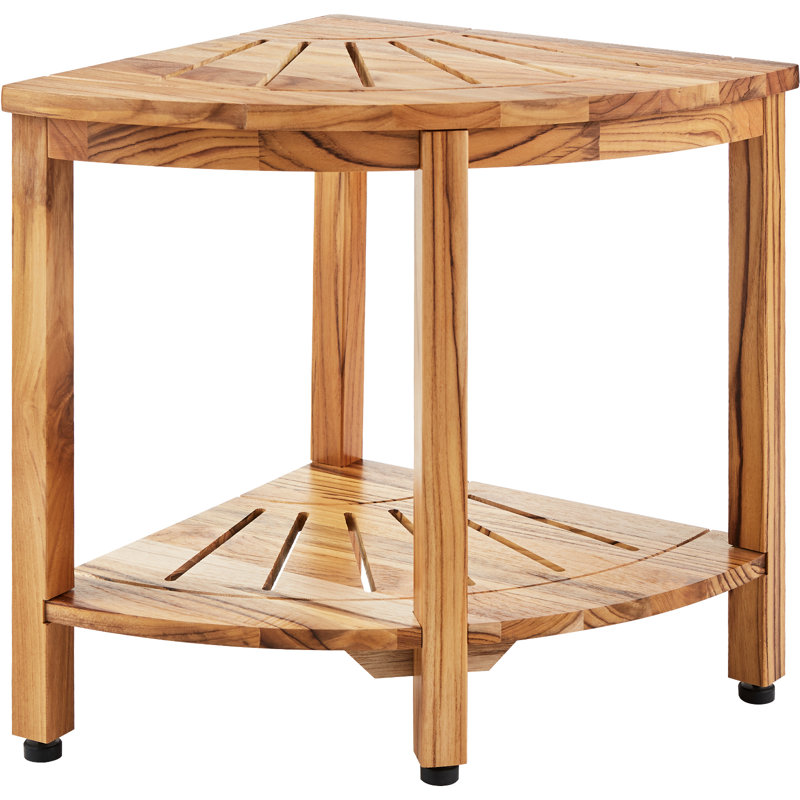Teak Corner Shower Bench with Adjustable Rubber Feet