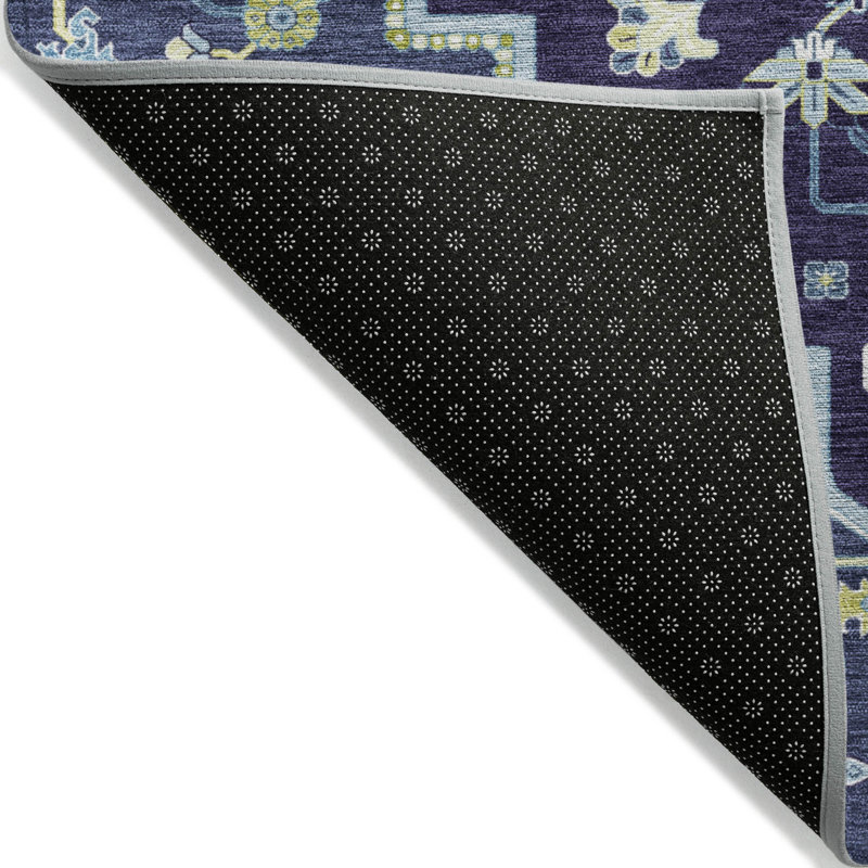 Tapis extérieur lavable intérieur bleu marine ivoire et noir 9 pi x 12 pi