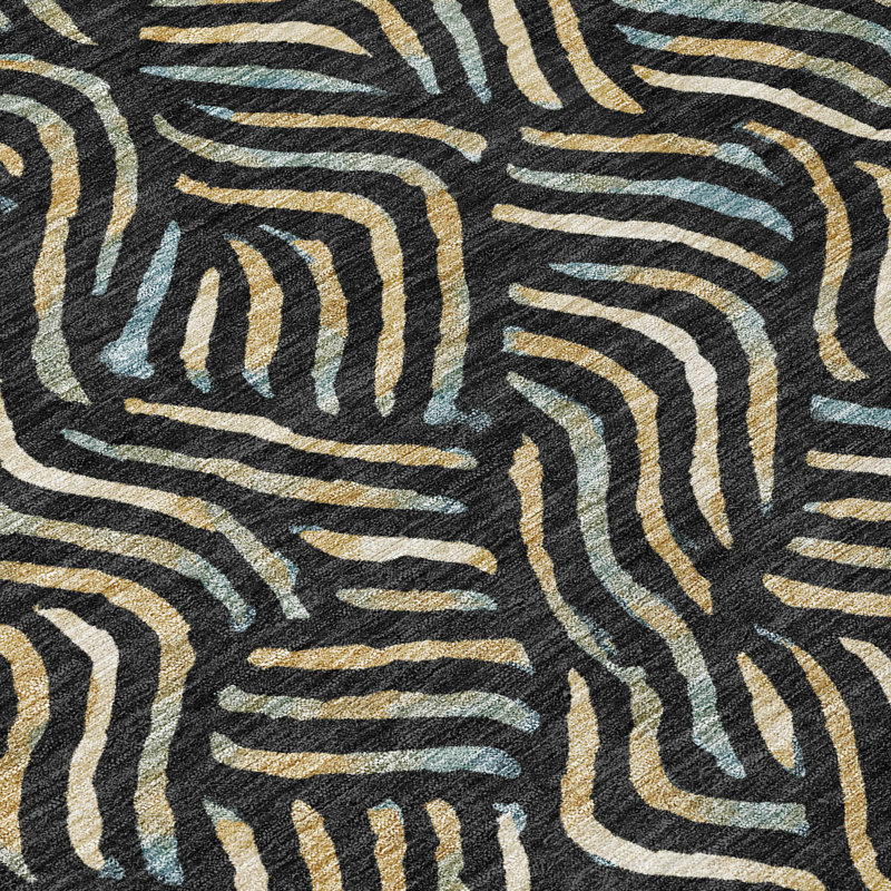 Machine Washable Indoor/Outdoor Chantille ACN2474 Abstract Rug, 2'6" x 3'10", Black