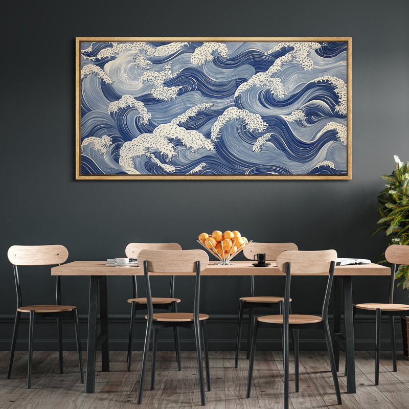 «Abstract Blue Ocean Waves», impression sur toile encadrée surdimensionnée, Naturel, H 30 po x l 60 po