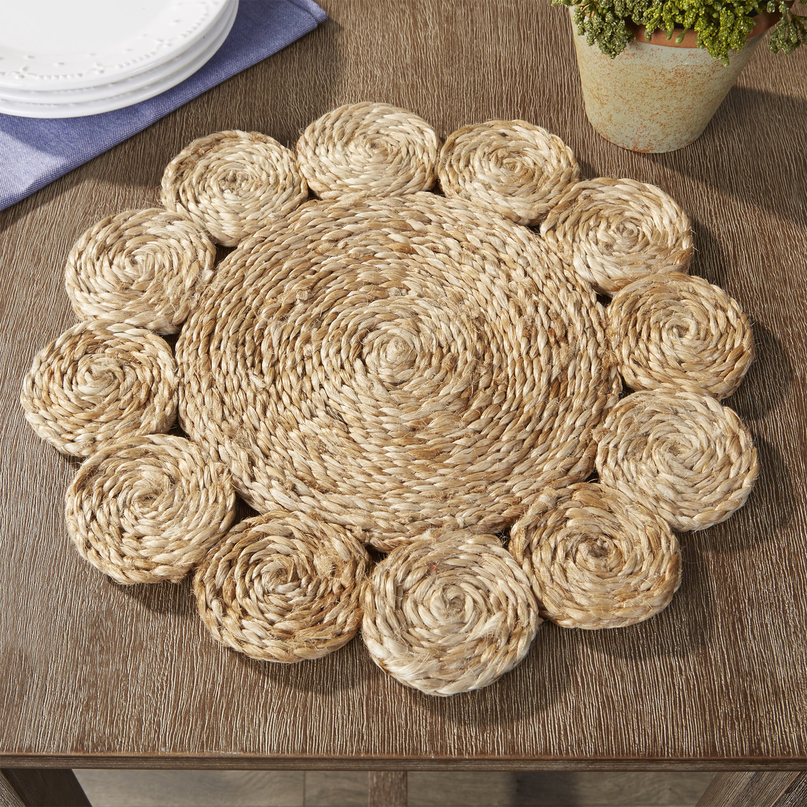 Patrice Handmade Jute Geometric Round 15" Placemat
