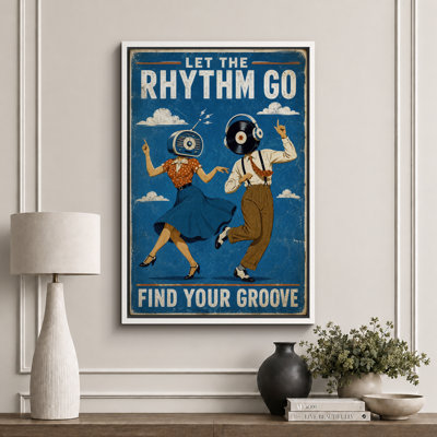 Vintage Rhythm Dance Music Artwork, Music Room Pictures, Framed Canvas Giclee Print Wall Art