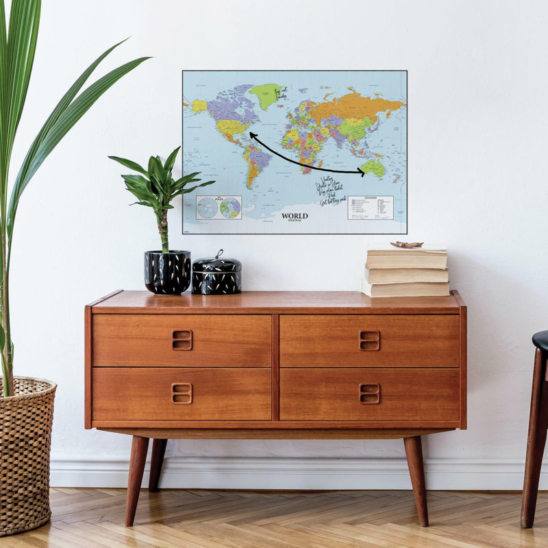 Dry Erase World Map Peel and Stick Reusable Wall Decal