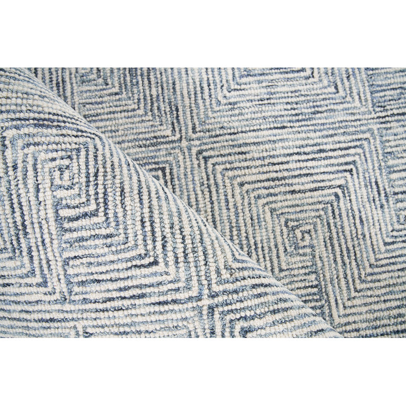 Caprice Geometric Handmade Tufted Area Rug, Rectangle 8' x 10', Blue/Ivory