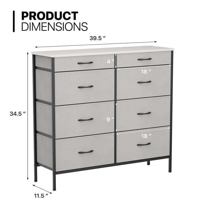 Commode en fer à 8 tiroirs Nijel, Gris