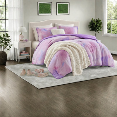 Modern King Cal King Bedding Sets, Purple Tie Dye Polyester for Home