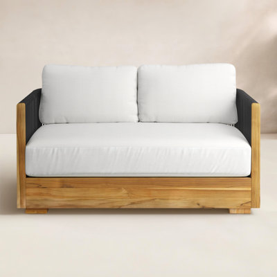 Aniston 59" Wide Teak Loveseat Sofa with Sunbrella Cushions