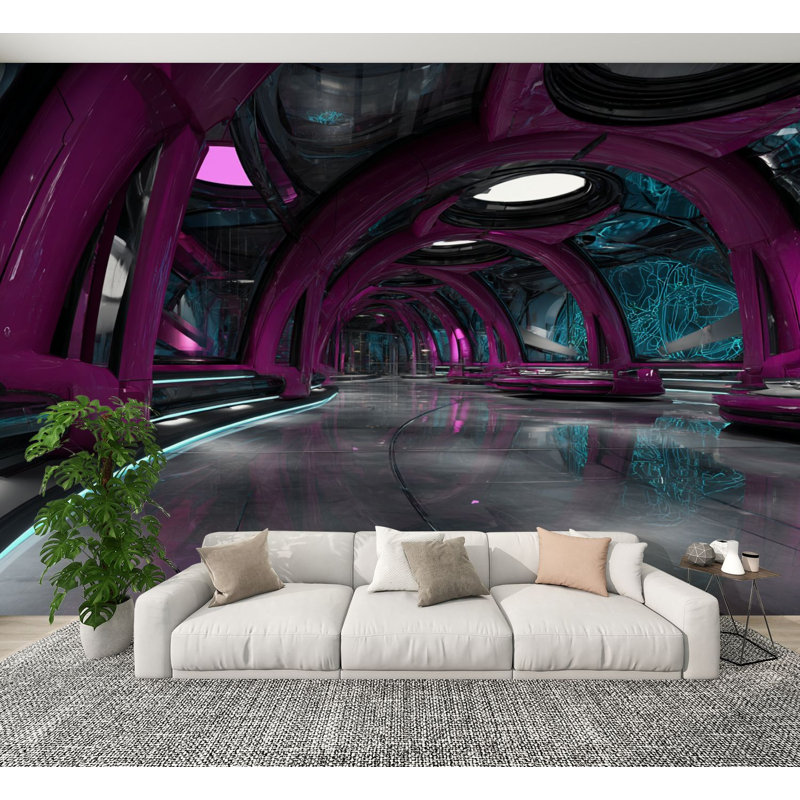 Papier peint pelez et collez immersive Sci Fi Lounge Glowing Circuit Wallals Futuristic Wall Walls, papier peint amovible en PVC H 100 po x l 144 po pour chambre à coucher, bureau à domicile, bureau à domicile