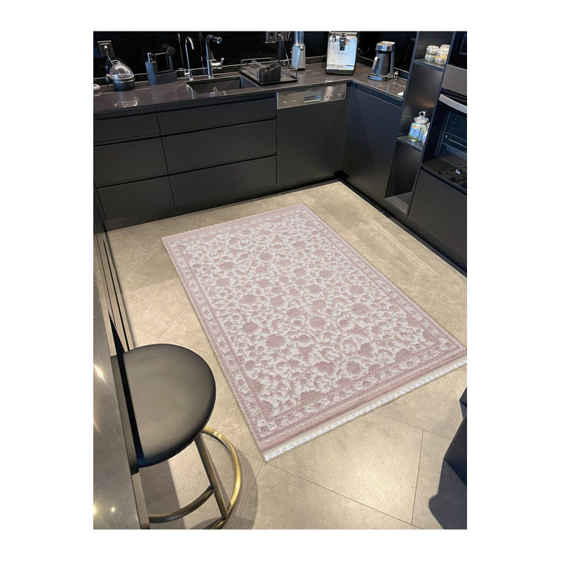 Tapis rose poudré à motif floral, Sous-tapis carré 3 pi 3 po inclus