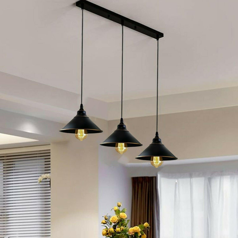 3 - Light Black Gold Line Cone Pendant, No