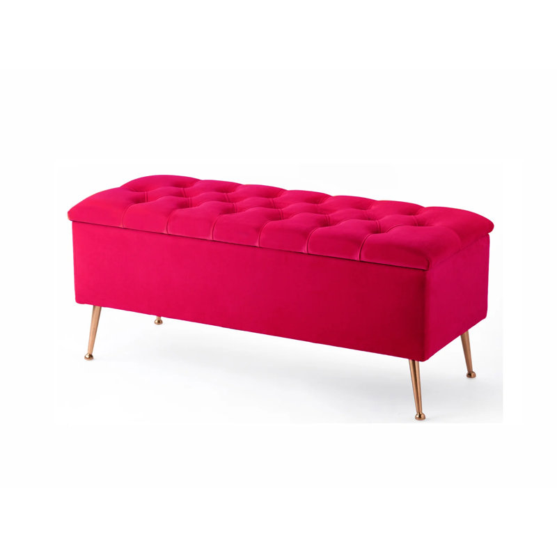 Amara Wide Velvet Tufted Rectangle Storage Ottoman Footstool Upholstered Bench with Legs for Living Room & Bedroom