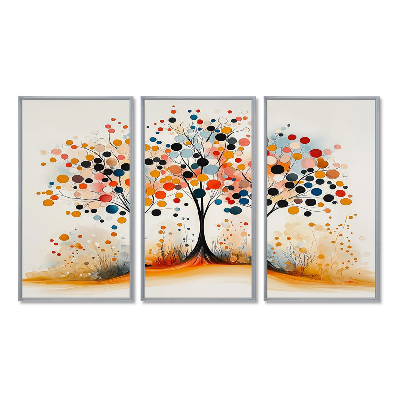 Automne orange et bleu, arbre, saisons, réflexions I - ensemble d'art abstrait mural Mid-Century, H 40 po x l 60 po x P 1 po