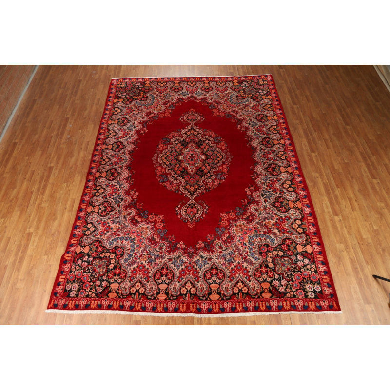 Tapis traditionnel rétro médaillon rouge 9 x 13