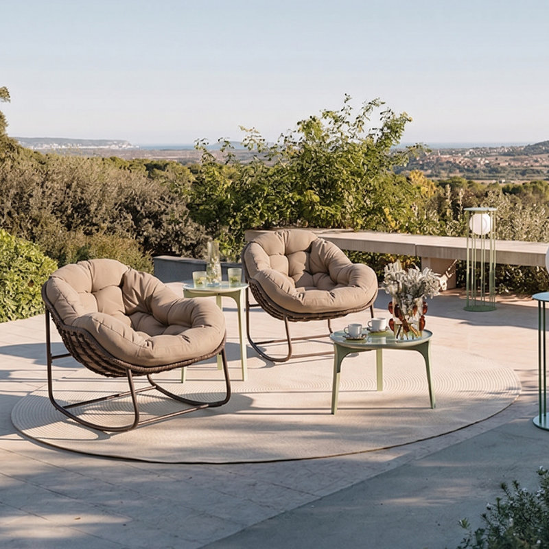 Fauteuil Papasan berçant surdimensionné pour patio, Brun