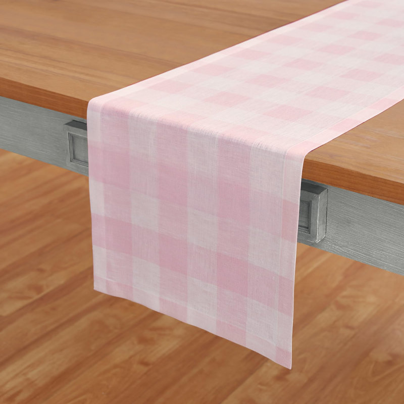 Buffalo Check - 100% Pure Linen Table Runner, 144" x 14", Marshmellow Pink