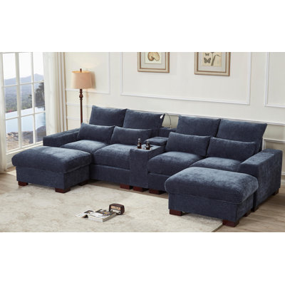 132" U Shape Sectional Sofa Cloud Couch With Removable Ottomans