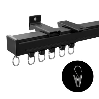 Ceiling Curtain Track,Curtain Track Wall Mounted,Ceiling Mount Rail Room Divider Tracks Extra Long Curtains Rod For Living Room Bedroom Patio Sliding Door Curtains With Clips,Black 9Ft