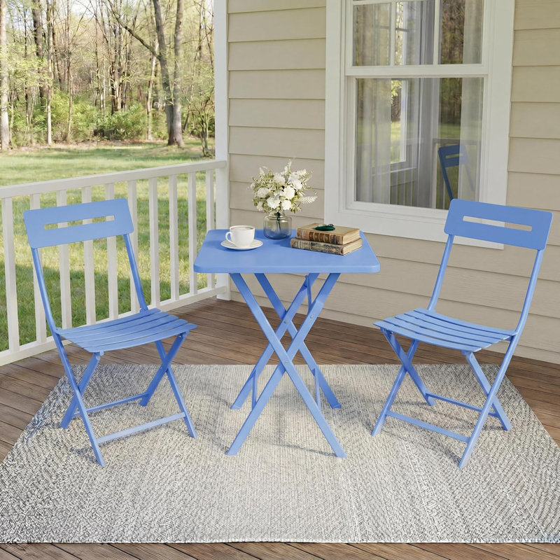 3-Piece Folding Outdoor Bistro Set, Weather Resistant Steel Frame Patio Furniture with 2 Chairs & 1 Table, No Assembly Required