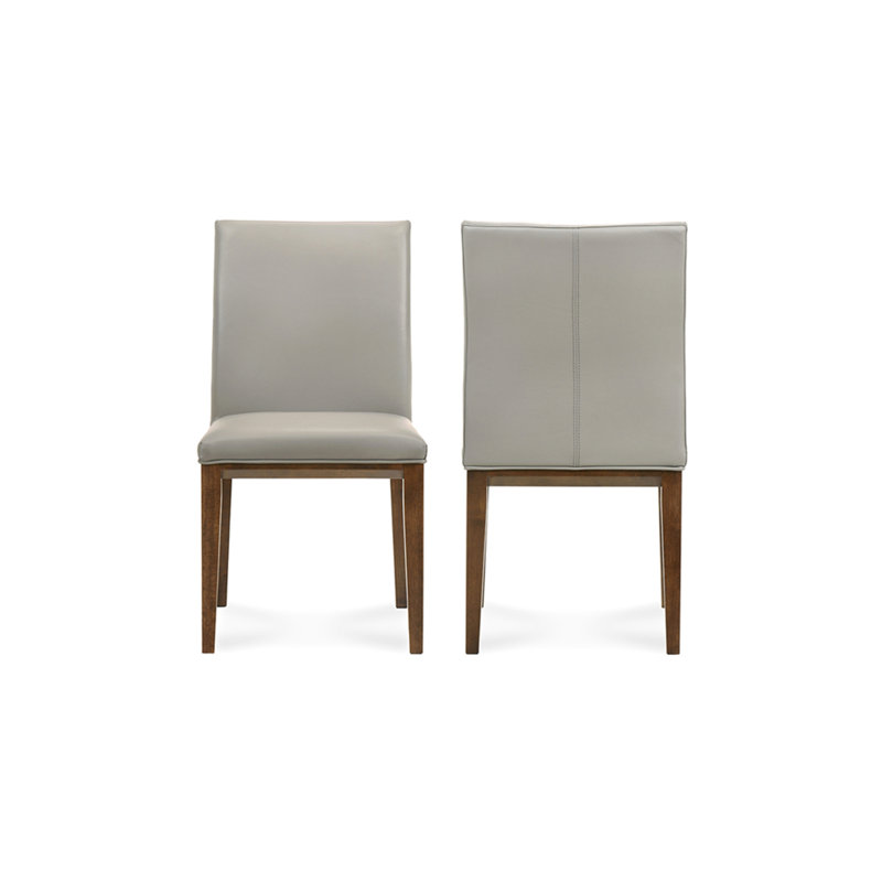 Chaise de salle à manger, cuir fleur, structure en bois d'hévéa massif, gris - ensemble de deux, Grey