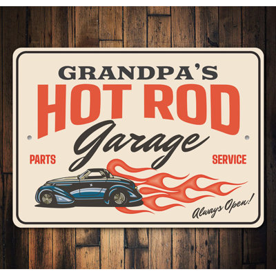 Hot Rod Garage Always Open Parts and Service Aluminum Sign