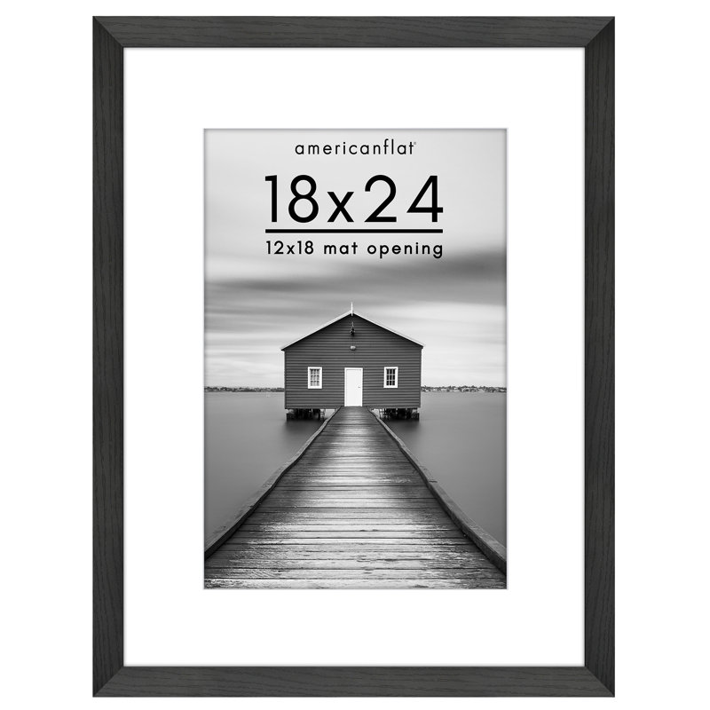 Cadre photo Americanflat - Cadre avec passe-partout - Moulure large - Verre résistant aux chocs, Noir, 18 po x 24 po