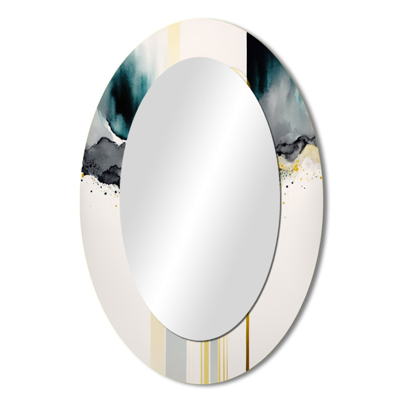 Formes transitionnelles abstraites - V abstrait - Miroir décoratif ovale sur métal, 36 po x 24 po