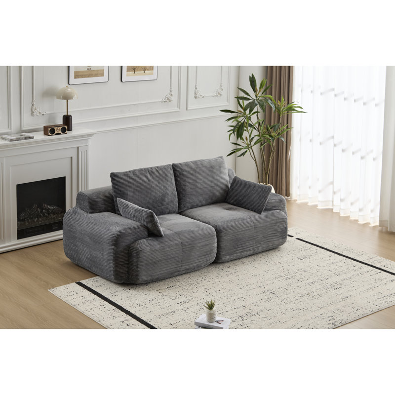 2 places en mousse viscoélastique compressée - Velours côtelé, idéal pour le salon, gris, sans assemblage, traversins, rembourrage à densité réglable,