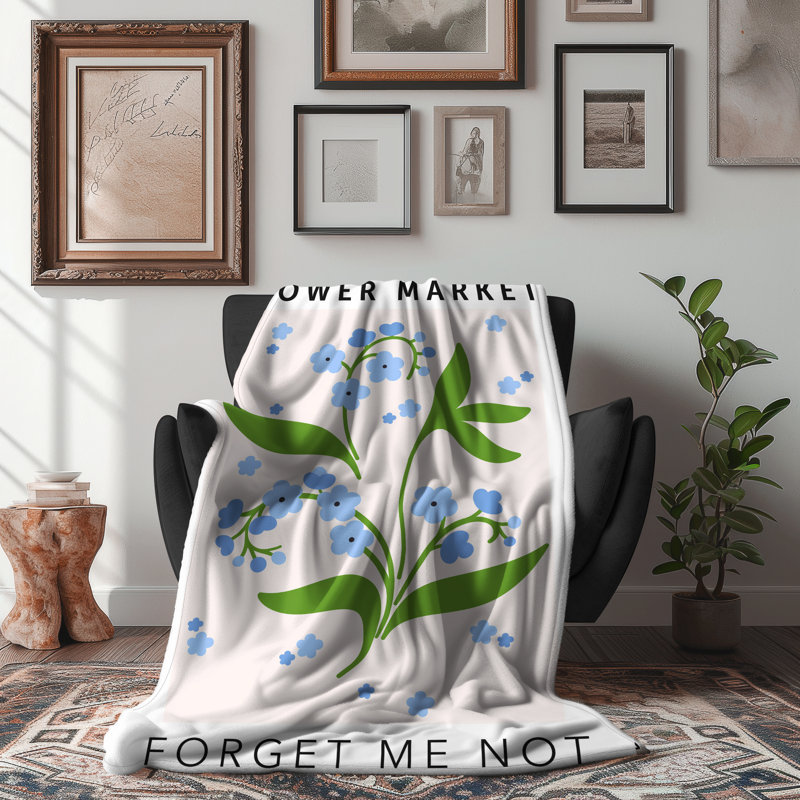«Flower Market Forget Me Not» - couverture en sherpa de qualité supérieure - reproduction d'art luxueuse, Grand lit