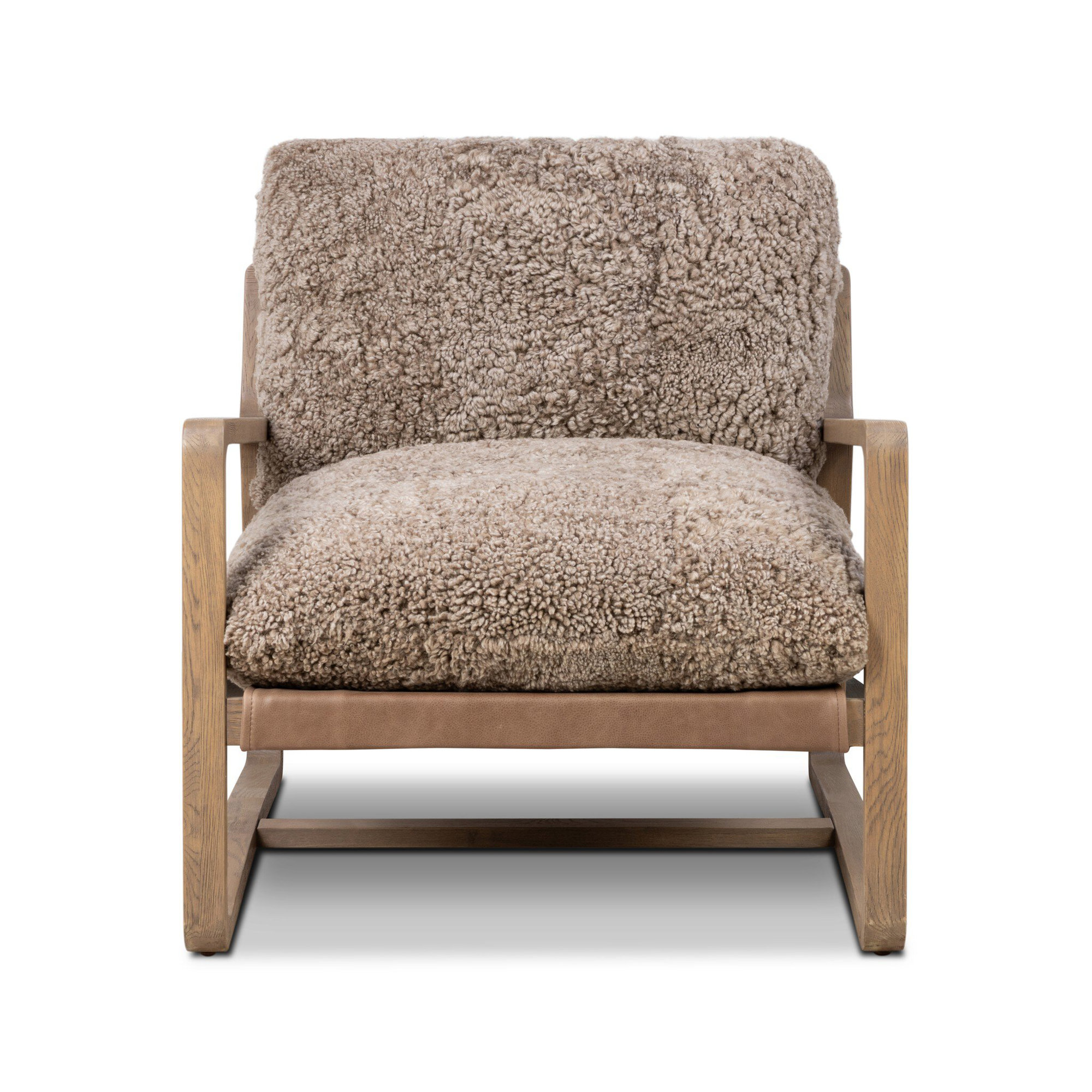 Goldberg Wooden Frame Armchair, Drifted Oak, Taupe Genuine Shearling