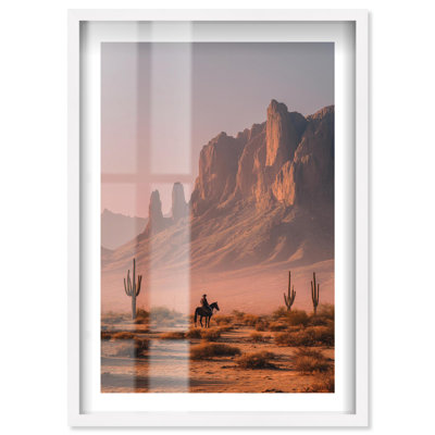 Décoration murale «Lone Cowboy Shadowbox» par Notoriart, cadre blanc, 24 x 36