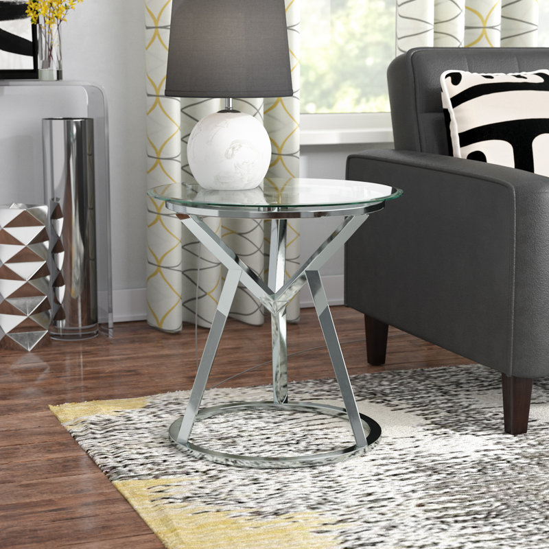 Glass Top Pedestal End Table