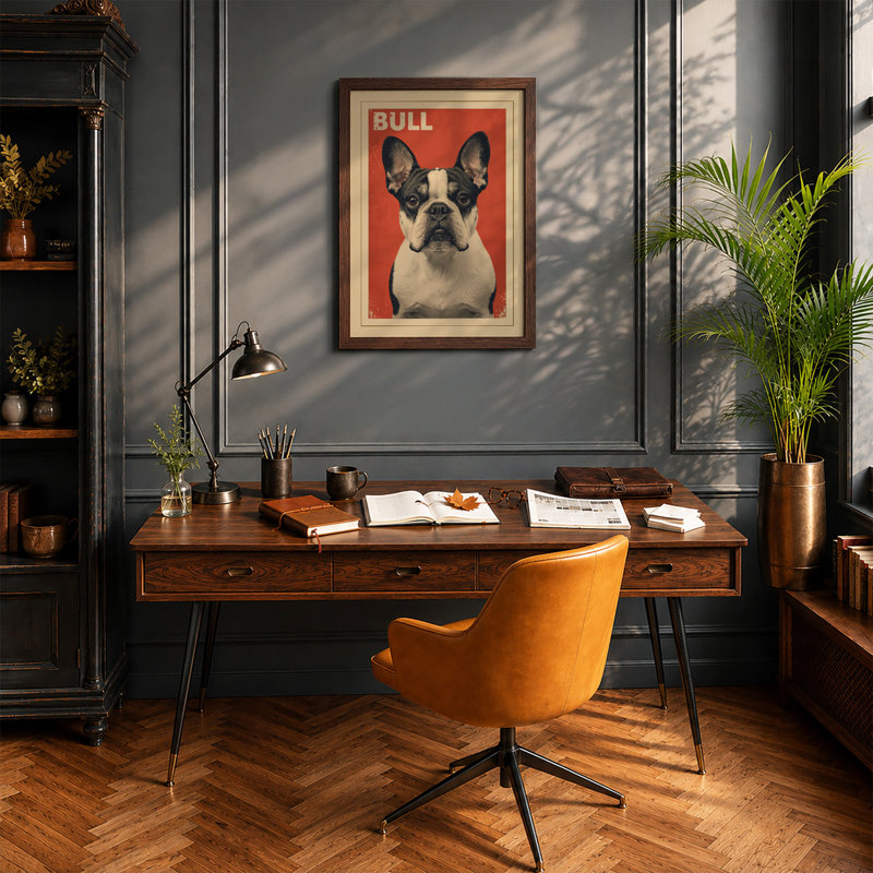 Bold Bulldog Retro - Framed Print, Walnut, A3 - 42.0 x 29.7 cm