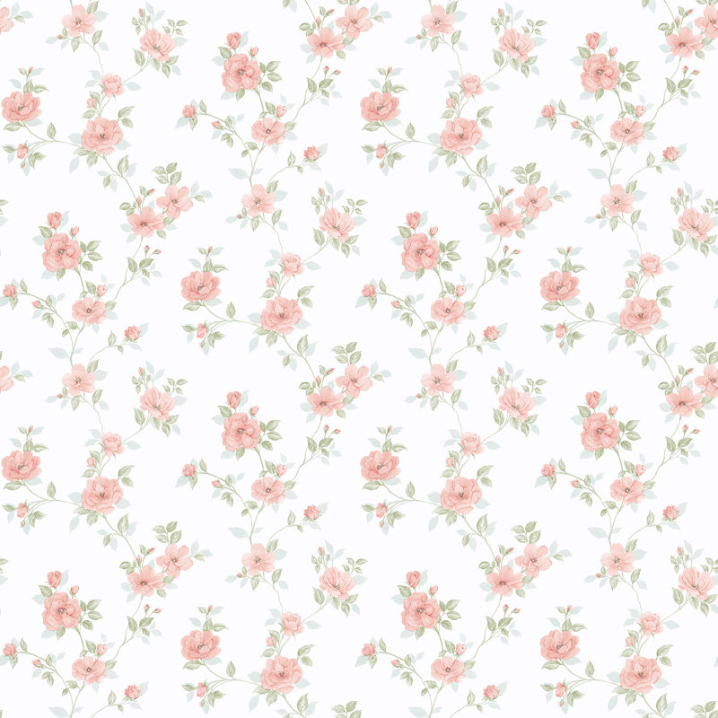 Pretty Prints Mini Rose Trail Wallpaper Roll, Pink/Green