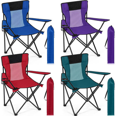 Breathable Folding Camping Chair With Cupholder Carry Bag Regular Size Portable Lightweight Lawn Chair With Side Pocket Fishing Hiking Picnic Party Beach Outdoor Activity(multicolor,4 Pcs)