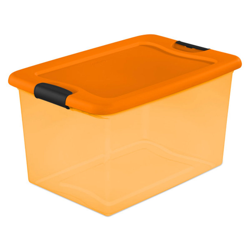 Sterilite Orange 64 Quart Latching Plastic Storage Box Container Tote, 13.5" H x 16" W x 25.1" D, Orange