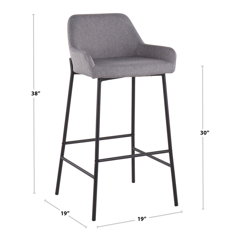 Cassiopeia Fixed-Height Bar & Counter Stool with Metal Legs, Bar Stool (30" Seat Height), Black, Charcoal Polyester Blend