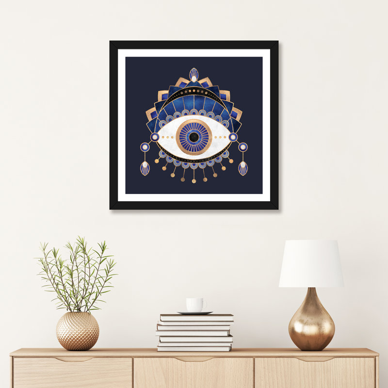 «Blue Eye» par Elisabeth Fredriksson - impression d'art graphique, H 16 po x l 16 po x p 1 po, Papier encadré noir