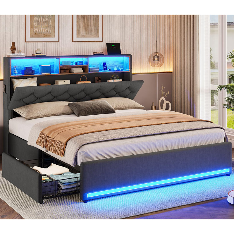 Upholstered Platform Storage Bed, Queen