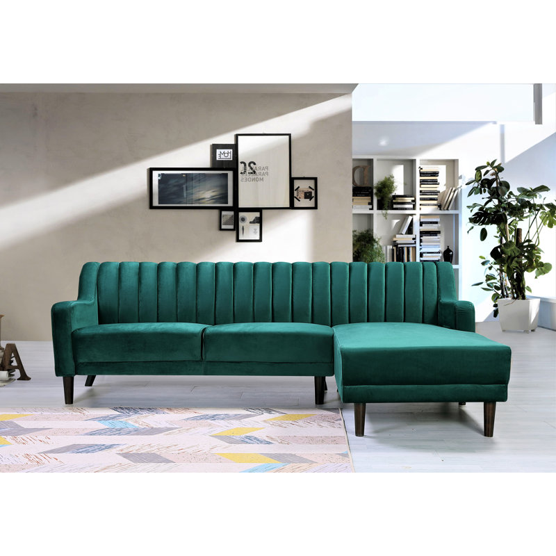 Chehalis Velvet L-Shaped Sectional, Green, Right Hand Facing