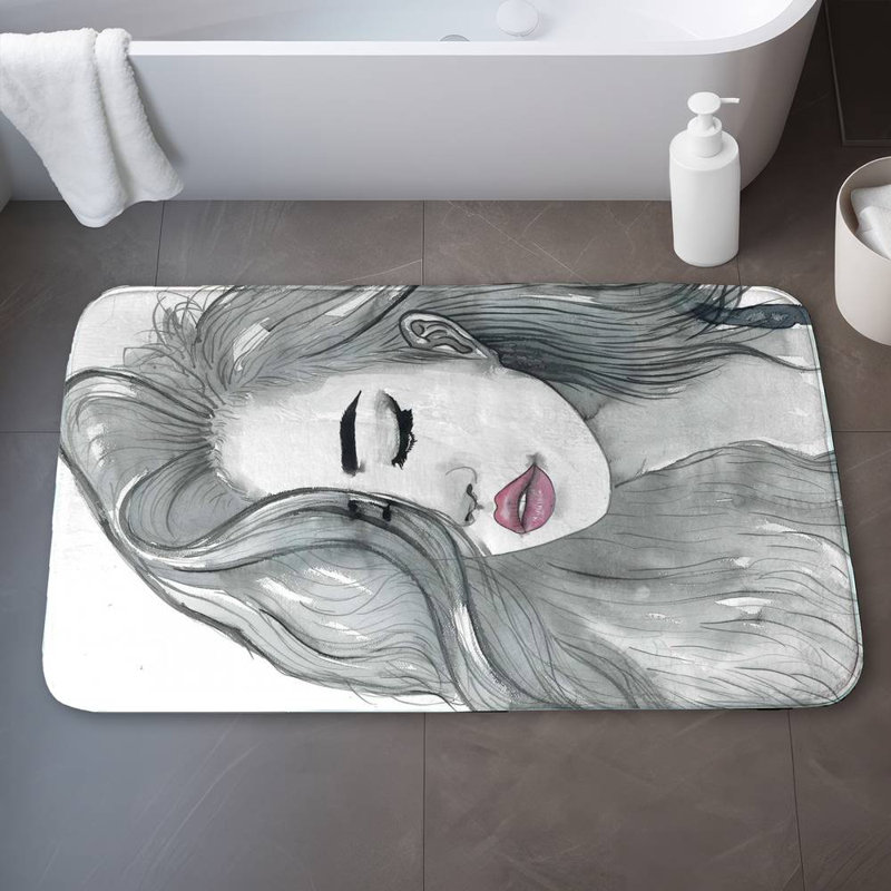 Beautiful female hair Bath Mat with Non-Slip Backing - Quick Dry Memory Foam Bathroom Rug - Absorbent - Modern Plush Spa-Style - Machine Washable