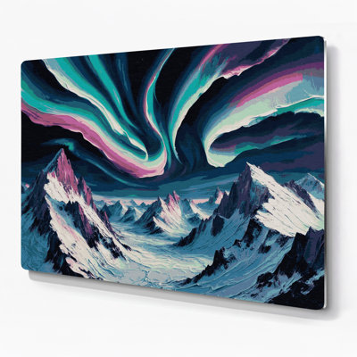 SciFi Aurora borealis over mountains Grey Metal Wall Art