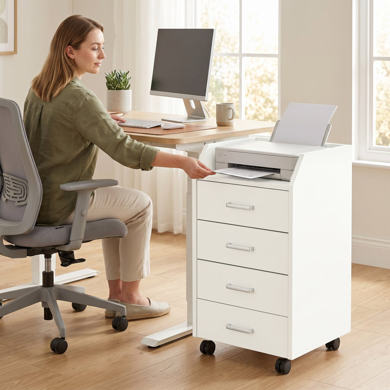 4-Drawer File Cabinet with Lockable Wheels, White
