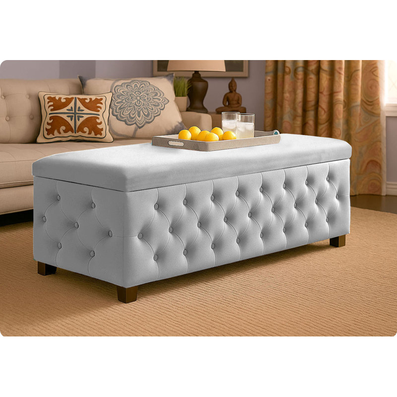 Empire Wide Chesterfield Rectangle Solid Color Standard Ottoman Storage Bench, Plush Velvet Upholstered Coffee Table with Legs