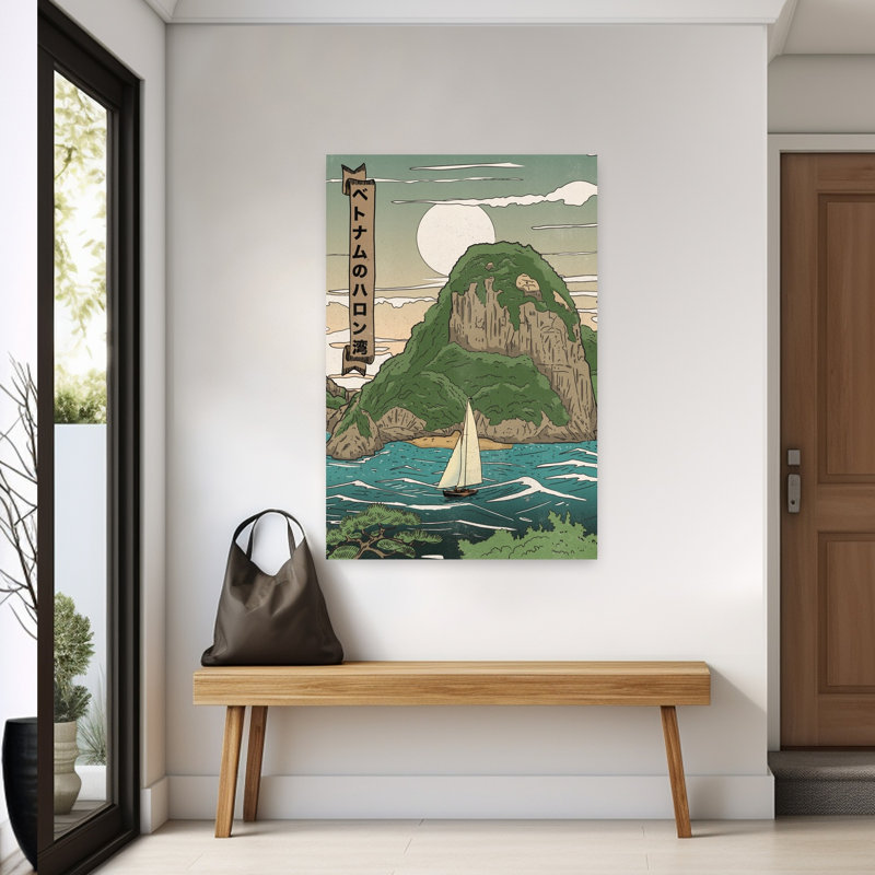 Vietnam, baie d'Halong, voile, paysage serein traditionnel rétro, art mural de montagne