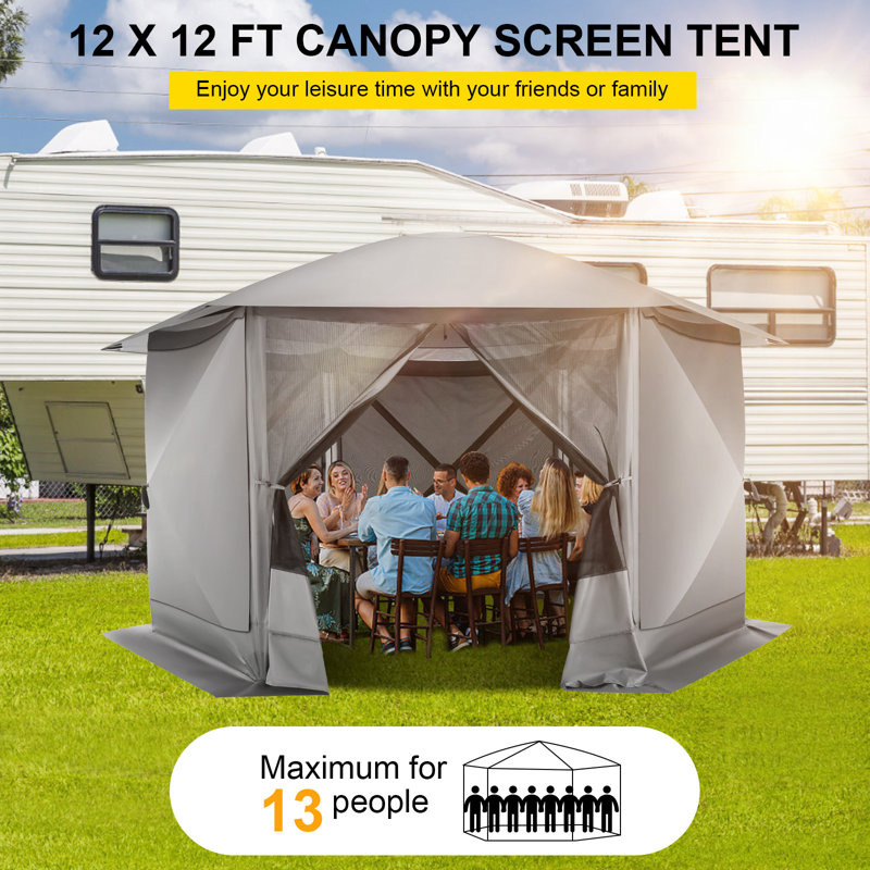 Starry Sky Top, 12x12 Camping Outdoor Gazebo with Mesh Windows&Sidewalls, Gray