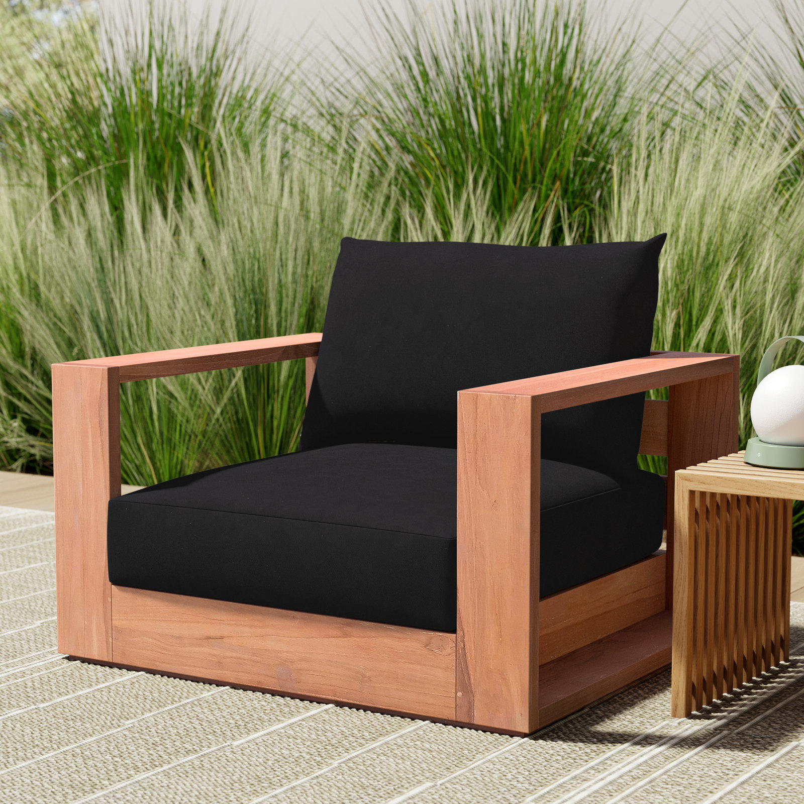 Tulum Teak Patio Lounge Chair, Black