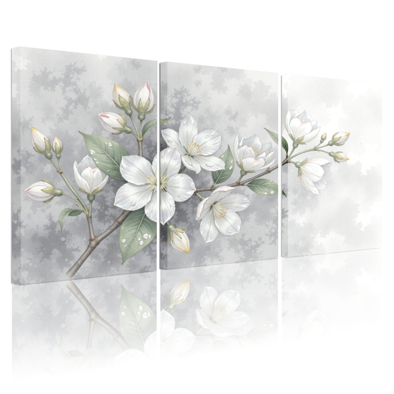 Ensemble de 3 décorations murales sur toile tendue à l'aquarelle florale Jasmine, H 24 po x l 48 po