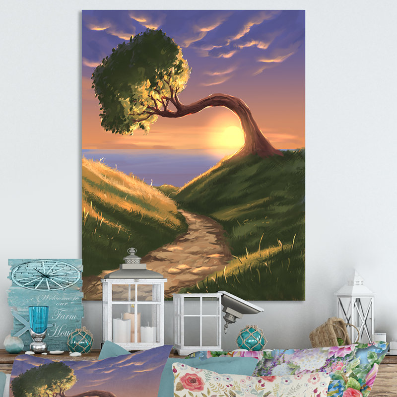«Video Game Fantasy Tree Sunset Scenery», reproduction d'art sur toile, H 12 po x l 8 po x P 1 po, Toile tendue