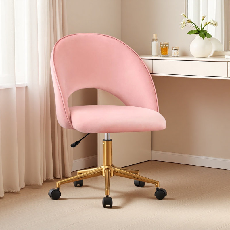 Chaise de travail rembourrée à hauteur ajustable, Velours rose