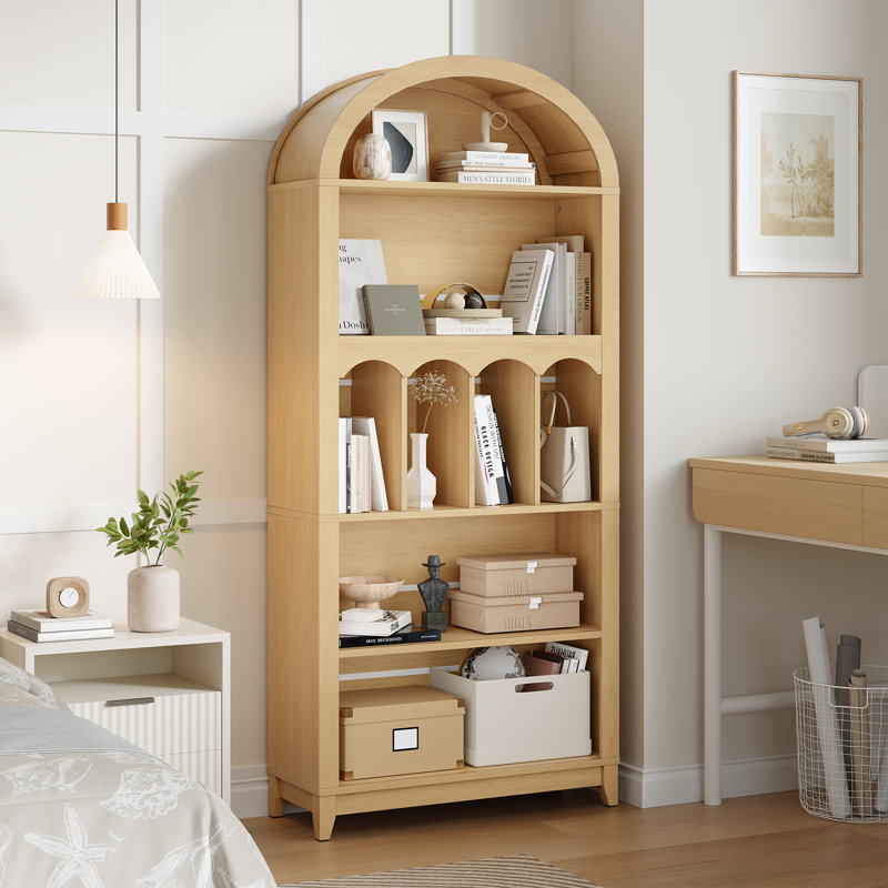 70.9"H 5-Tier Arch Bookcase Storage Arched Bookshelf Display Cabinet, Natural